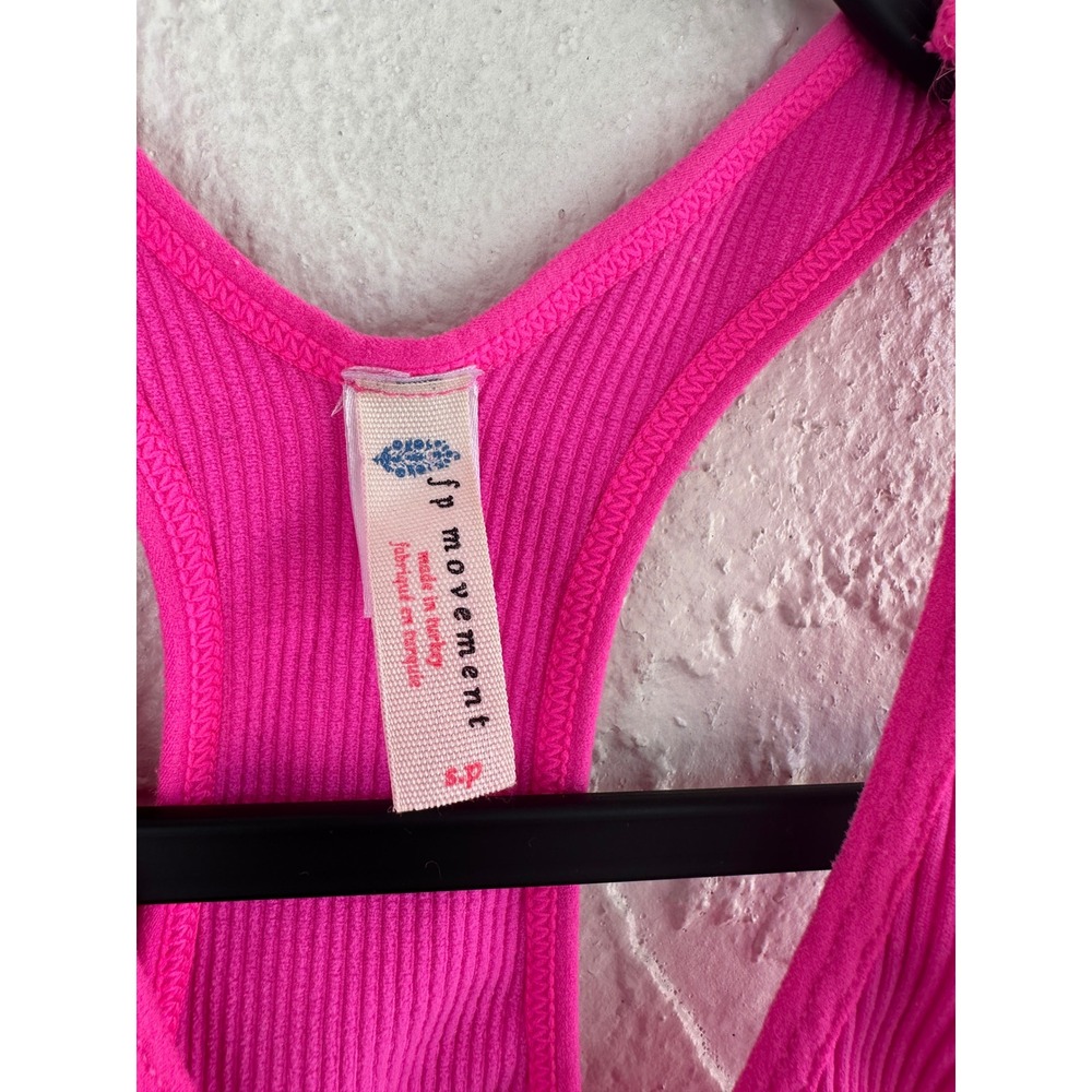 Free People FP Movement Good Karma Crop Tank Top Hot Pink Ribbed Racerback Small - Picture 2 of 4